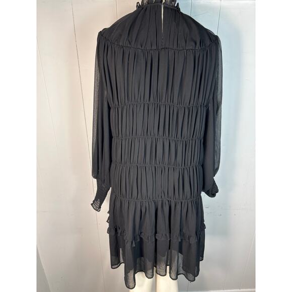 Vero Moda Dalia Long Sleeve Smocked High Collar Dress in Black Size XL - Picture 3 of 6